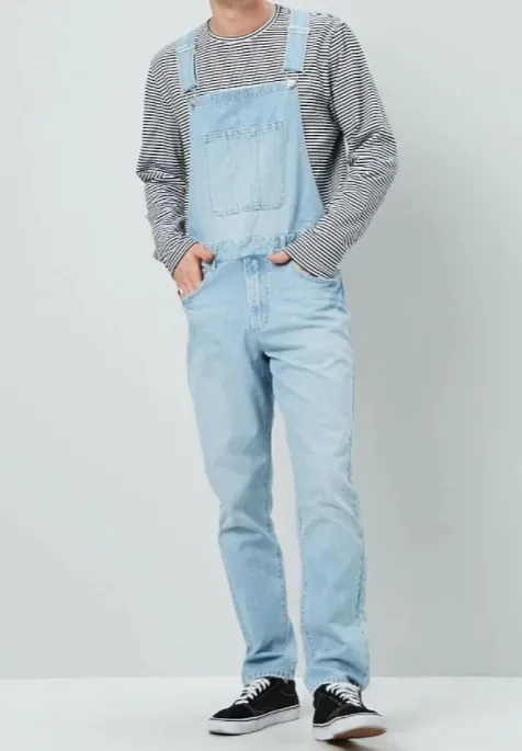 Männer Street Denim Hosenträger Hosen 2025, gerade lange Jeans, männliche Spleißtaschen, Denim-Hosen, Vintage-gewaschene Overalls, Overall