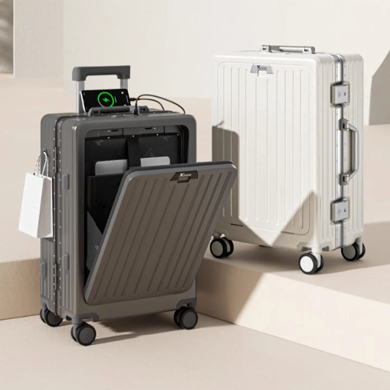 

Front-opening Aluminium-framed Suitcase 20-26 inch Trolley Case Password Luggage Unisex Large-capacity Travel Suitcase on Wheels