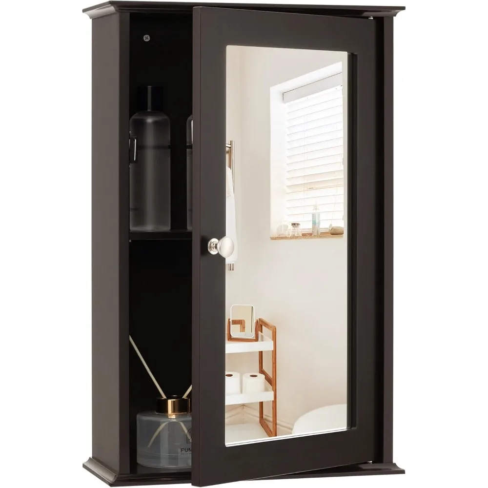 

Bathroom Medicine Cabinet with Mirror, Wall Mounted Storage Cabinet with Single Mirrored Door and Adjustable Shelf for Bath