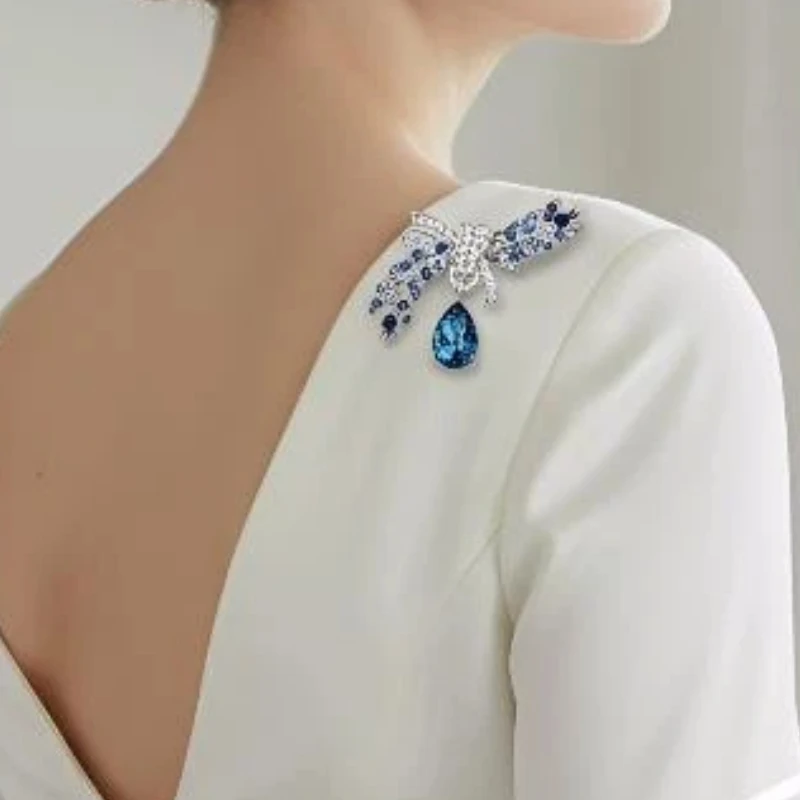 Sparkling Zircon Waterdrop Flower Brooches Delicate Wheat Plant Lapel Pin for Women Wedding Banquet Party Dress Jewelry Gift