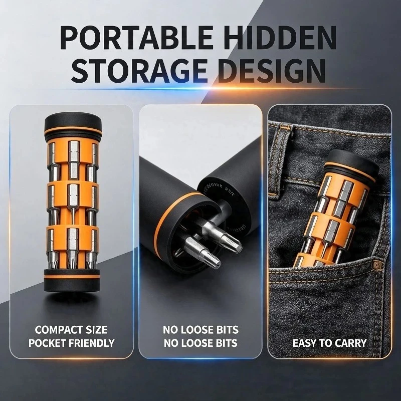 JIUXUN 18 In 1 Hidden Storage Screwdriver Set Magnetic Hand Tool Kit for Phone Laptop Watch Glasses Household Repair