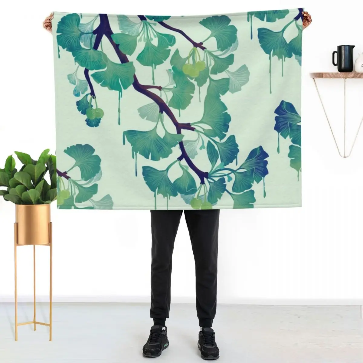 O Ginkgo (in Green) Throw Blanket Beautifuls Summer Beddings decorative Multi-Purpose Hairy Cute Blankets