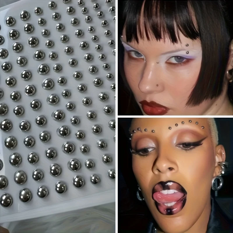 2pcs Punk Acrylic Non-Piercing Lip Stud Stickers Self-Adhesive Fake Lip Studs Eyebrows Nose Rings Body Belly Button Nail Jewelry