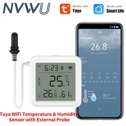 Tuya WiFi Temperature Humidity Sensor With External Probe for Smart Home Hygrometer APP Monitoring For Plants Aquarium Winery