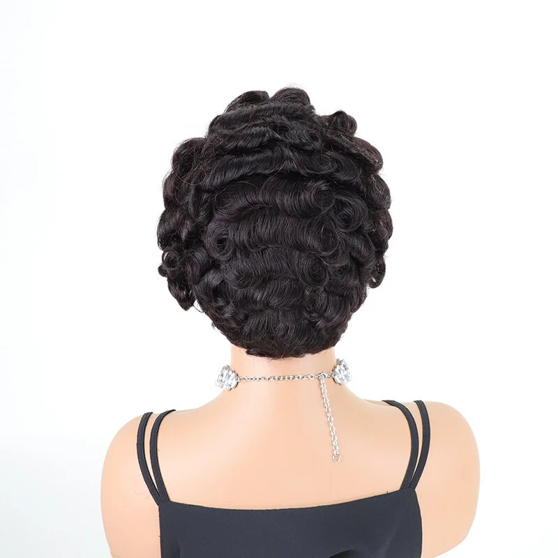 Dames kant kort krullend zwart dames synthetische pruik