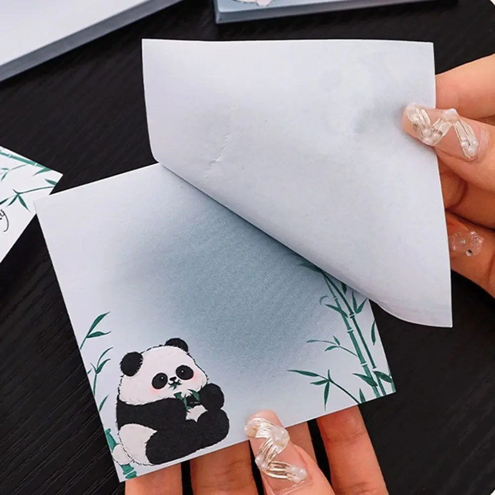 10 pcs Cartoon Self-adhesive Sticky Notes Square Ins Style Panda Notepads Smooth Writing School Supplies Memo Pad Message