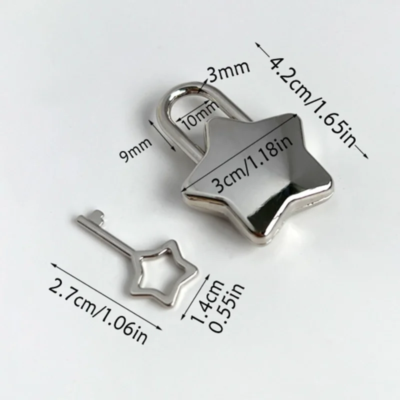 4 Set Treasure Chest Padlock Mini Metal Diary Book Jewelry Box Decorative Lock With Key S007 Five Pointed Star Shaped Silver