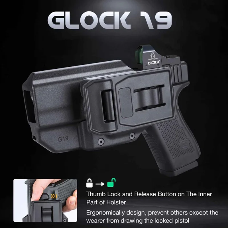 

Only For Glock 19/23/32/44 (Gen3-5),G19X/45,Level II Retention Thumb Release OWB Holster,Polymer Holster with Red Dot Optics Cut