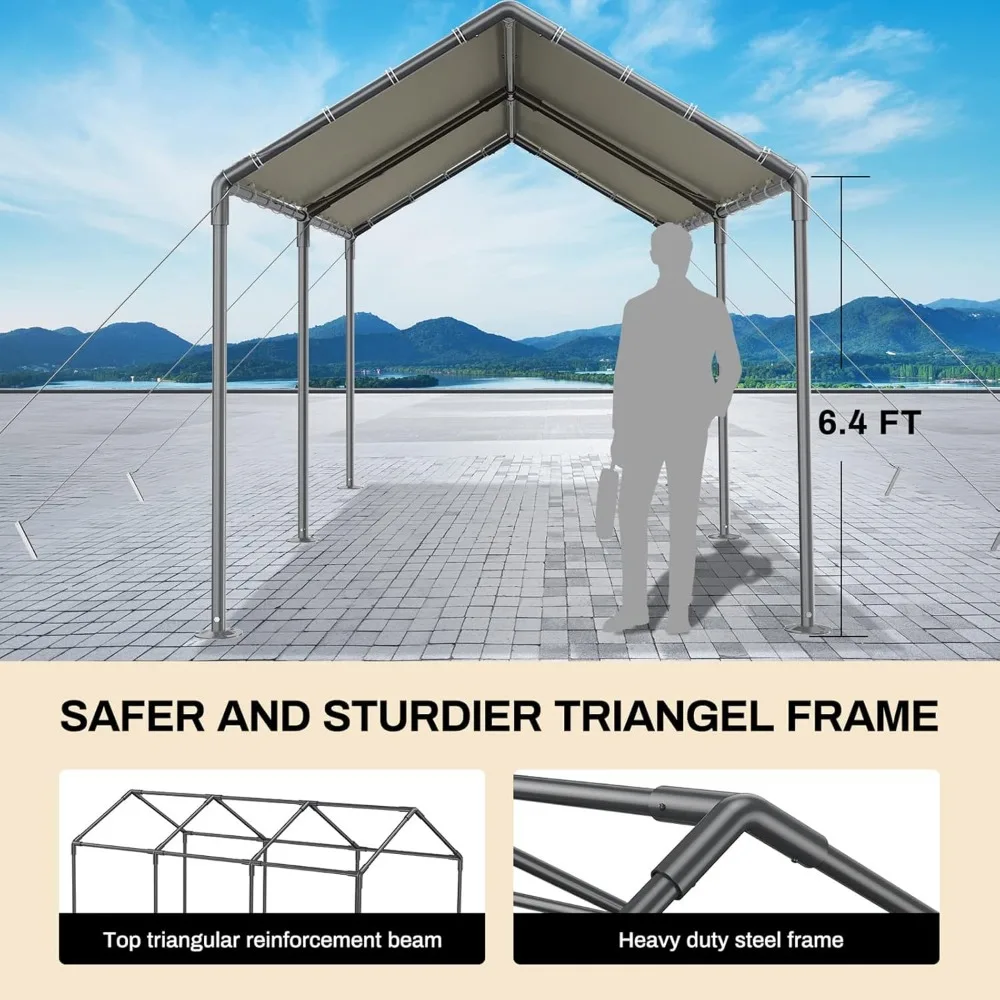 Outdoor Carport 10x20ft, Portable Garage Canopy Storage Shed, Car Shelter, All-Season Tarp for Car and Boat, Car Canopy