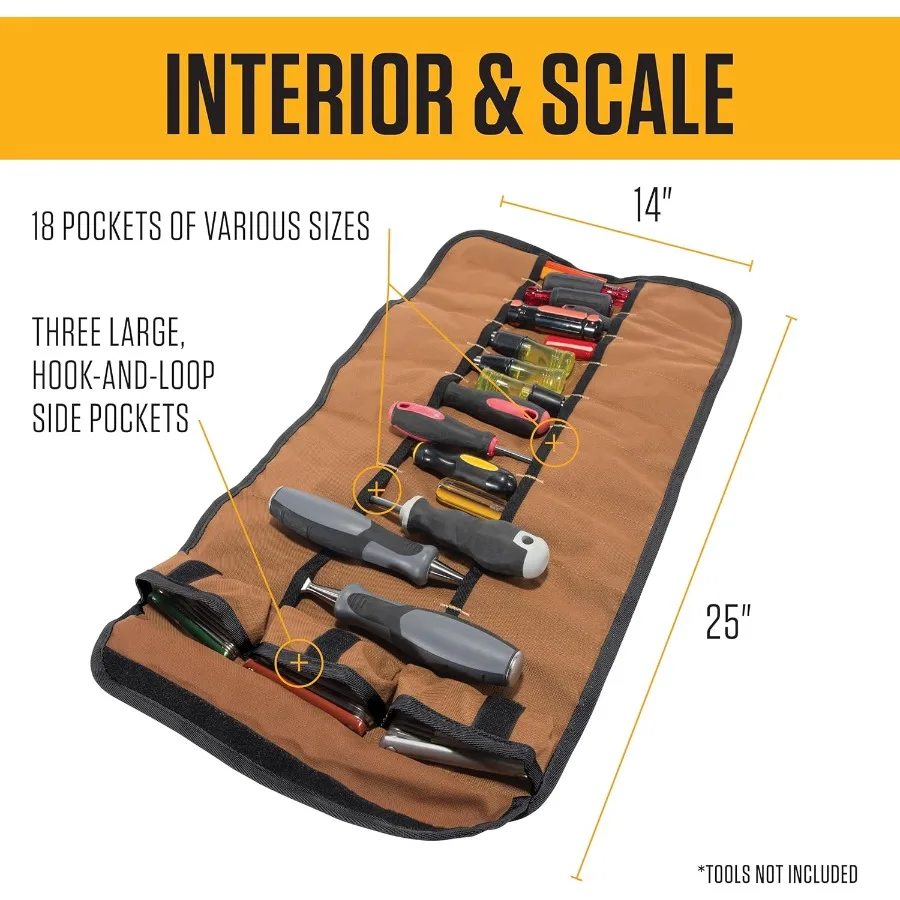 Carhartt 18ポケットユーティリティロール 耐久性のある防水ツール整理ロールバッグ 頑丈な作業現場の保管と効率化に