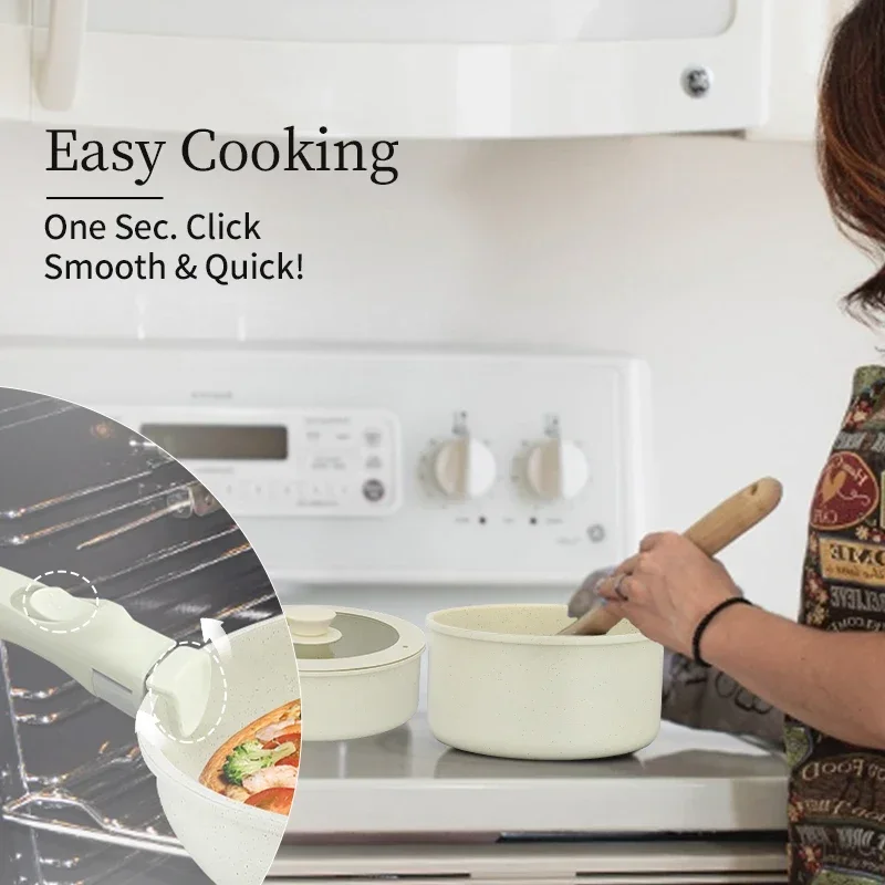 %a voor pannenset Anti-aanbakpotten en pannenset met verwijderbare handgrepen Ruimtebesparende keukenkookset Siliconen deksels