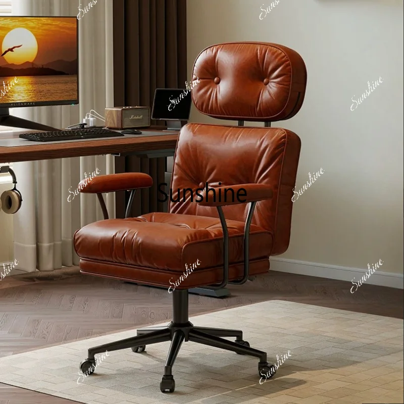 Light luxury retro office chair reclining back book desk chair lifting rotating boss chair