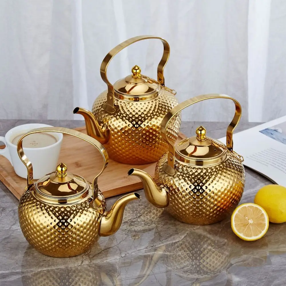 1.2/1.5/2L Hammered Spherical Kettle Gold/silver Fast Heat Conduction Boil Kettle with Hanlde Teapot Restaurant