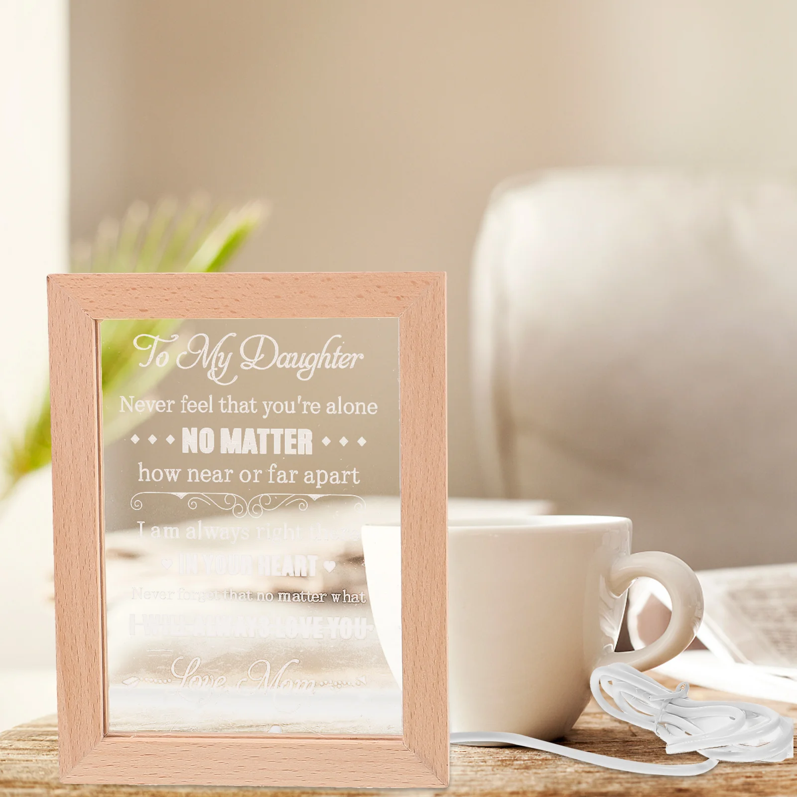 

Photo Frame with Night Light USB Glowing Decoration up for Picture Lights Tabletop Display