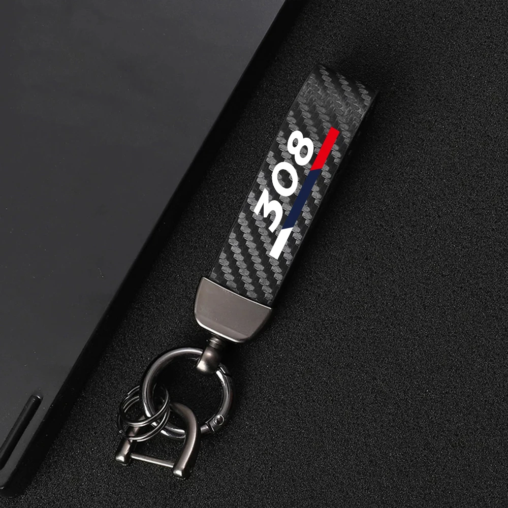 Car Metal Key Ring Carbon Fiber Patter Keyring Car Keychain Simple Personality Auto Accessories For Peugeot 306 307 308