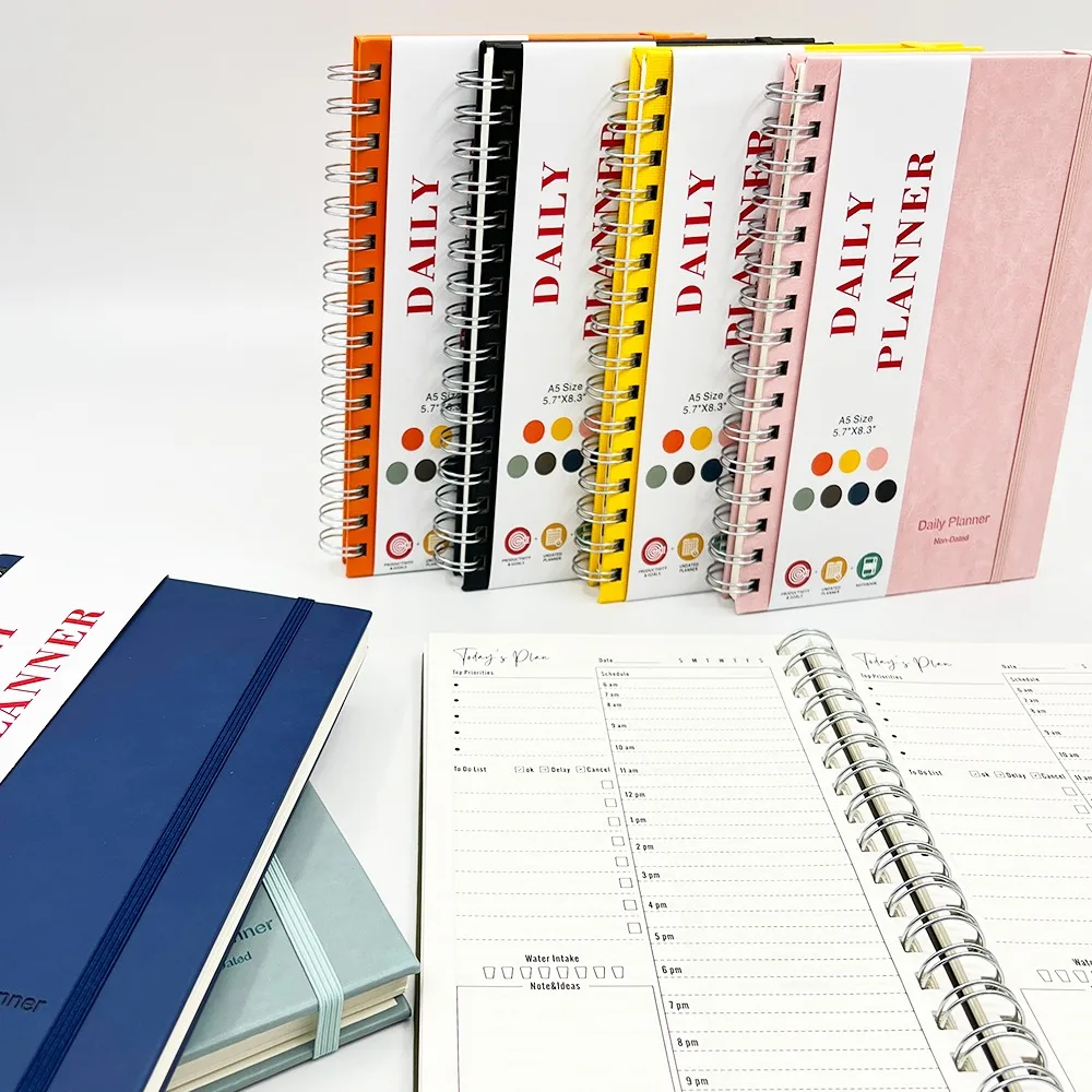 A5 Spiral Undated Daily Notebook Planner Organize Daily Plans 80 Sheets Hardcover Notebooks for Perfect for Office School