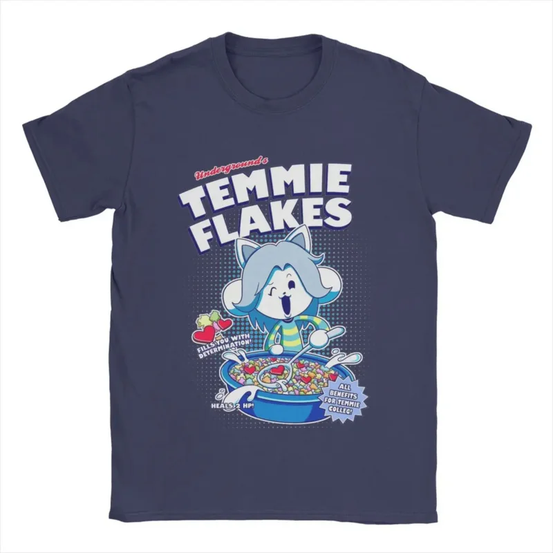 Casual Temmie Flakes Undertale T-Shirts for Men Round Collar 100% Cotton T Shirt Game Short Sleeve Tee Shirt New Arrival Tops