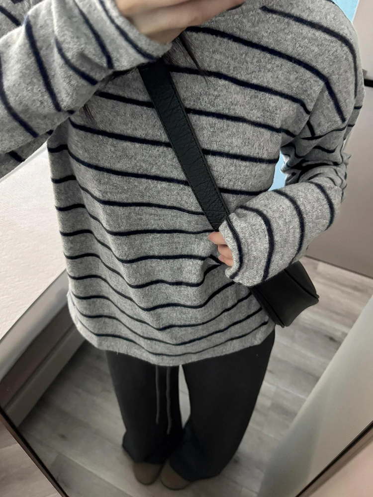 

Soft Striped Long Sve T-irt Loose Fit ex Spring Autumn Base Layer irt Casual Sle Polyester Fiber round Ne