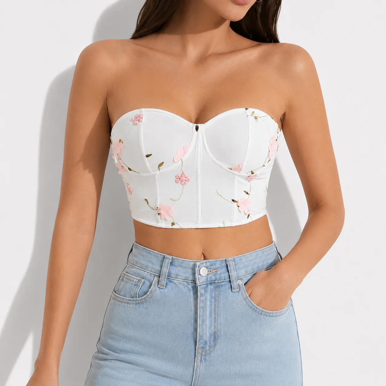 Coquette Floral Bustier Top Women's Strapless Corset Women Sweetheart Neck Form Fitting Cropped Tube Top