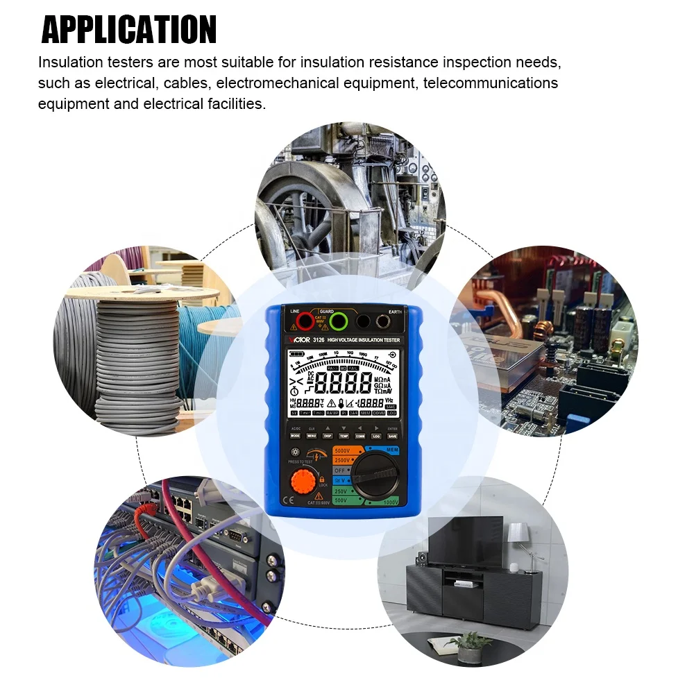 VICTOR 3126 5000V Tester digitale di resistenza di isolamento ad alta tensione Gamma automatica 9999 conteggi Comunicazione USB IP40 Comando SCPI
