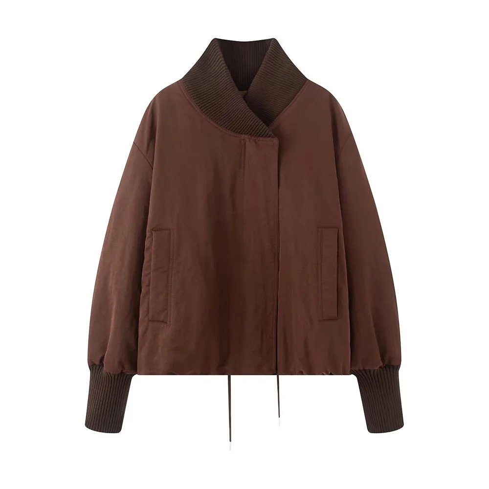 

Autumn and winter new women's clothing fashionable simple versatile loose ribbed long sleeved cotton jacket jacket