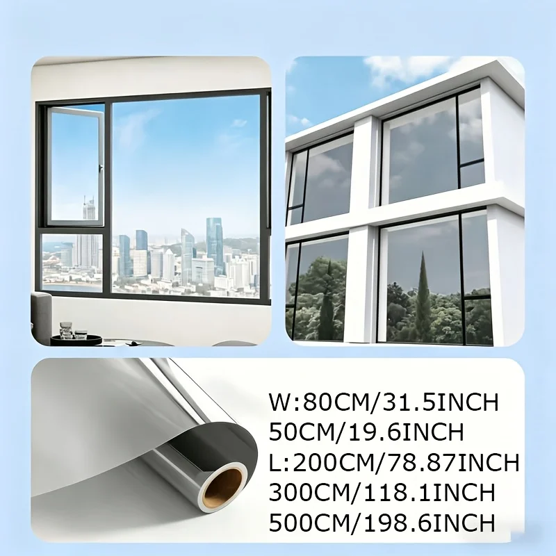 One Way Privacy Window Film Sun Block Light Block Heat Control Static Cling Removable for Home Balcony Glass
