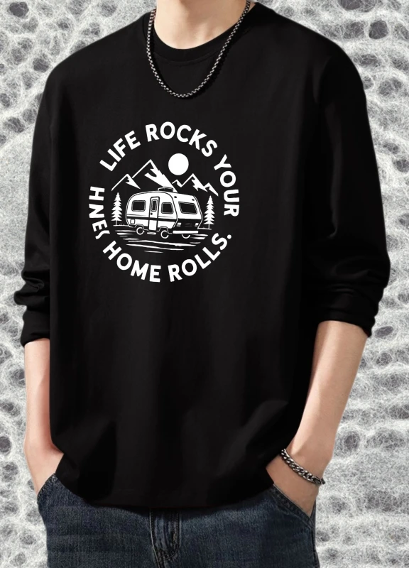 

T shirt for men autumn Oversize Couple Long sleeve Graphic tee Life Rock Your Home Rolls Aesthetic clothing Anime Printed tshirt