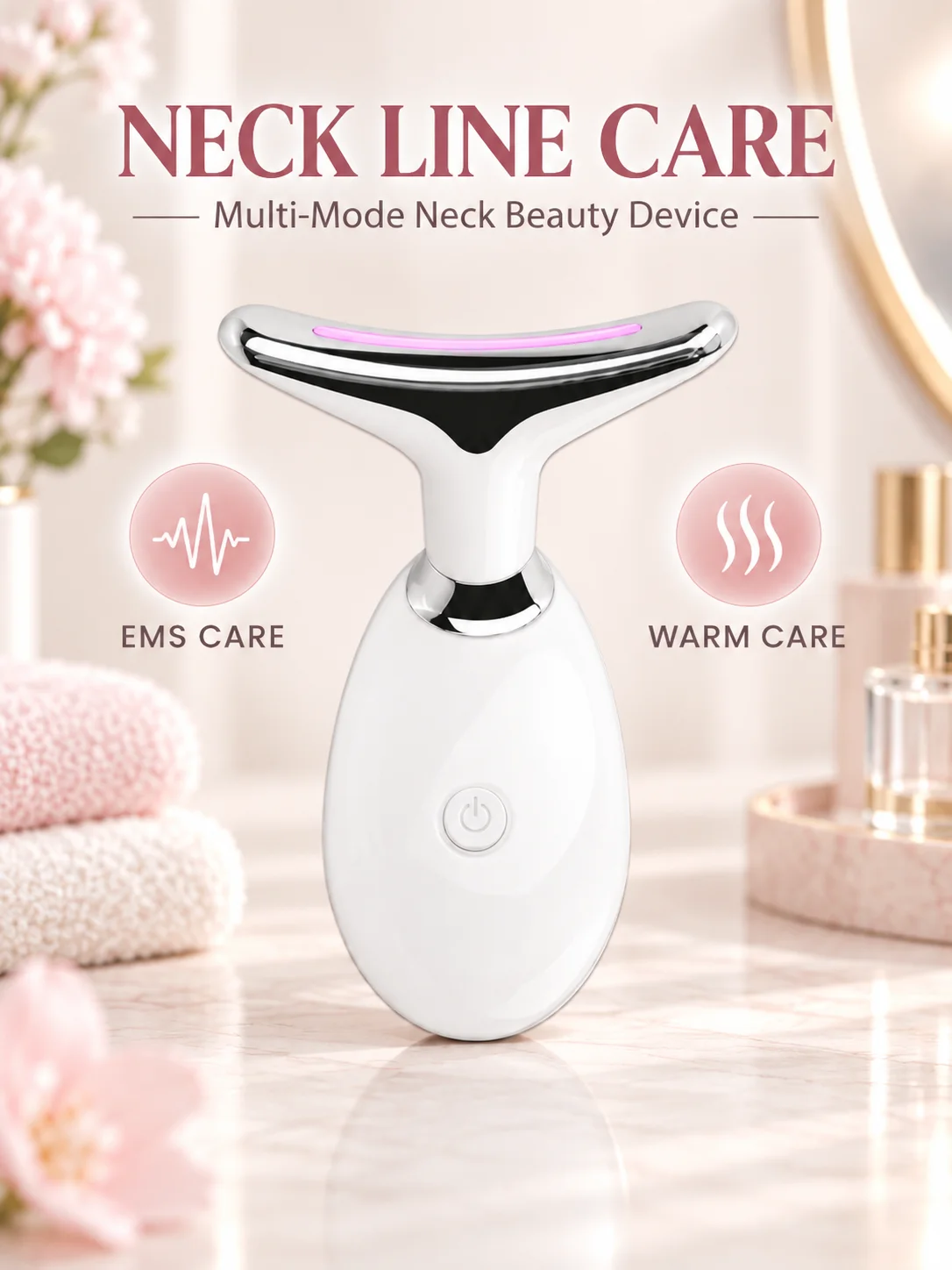 EMS Neck Massager Face Beauty Device T Shaped Neck Care Tool 3 Color Light Warm Care Ion Cleansing Rechargeable Skin Care