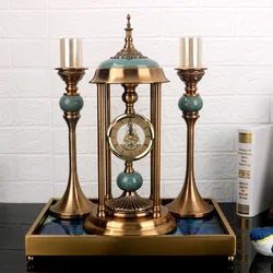 Metal Clock and Candleholder, Pendulum Clock, Creative, Abstract, Home Furnishing Model, Living Room, Light, Luxury Ornament