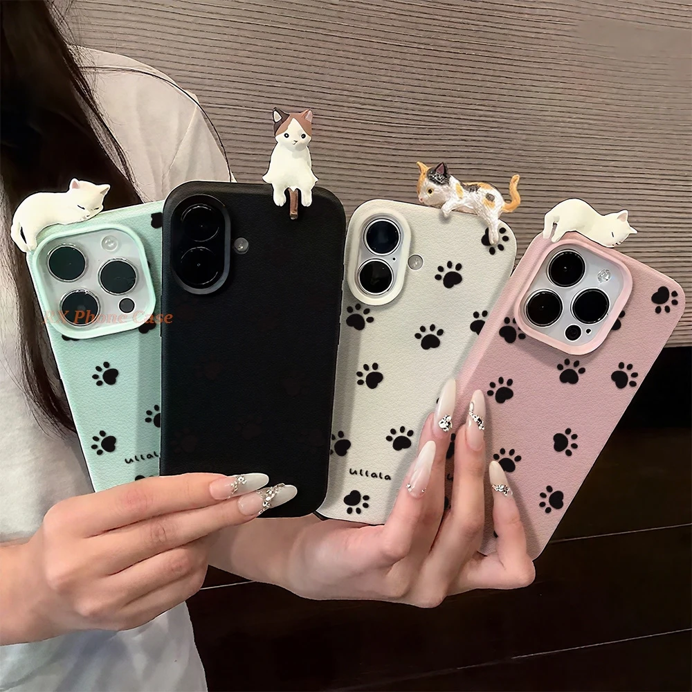 Paw Print Phone Case For Samsung S26 Ultra S25 Ultra S26 S24 S23 A56 A36 A35 A57 A37 A26 Leather Texture Includes A Kitten Gift