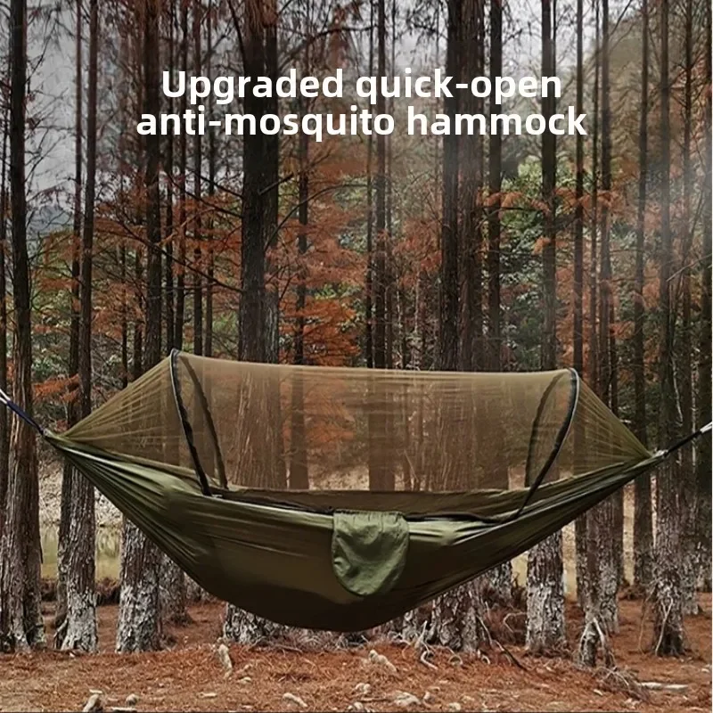 Outdoor Quick-Open Hammock with Mosquito Net Anti-Rollover Camping Hammock Portable Swing for Outdoor Leisure