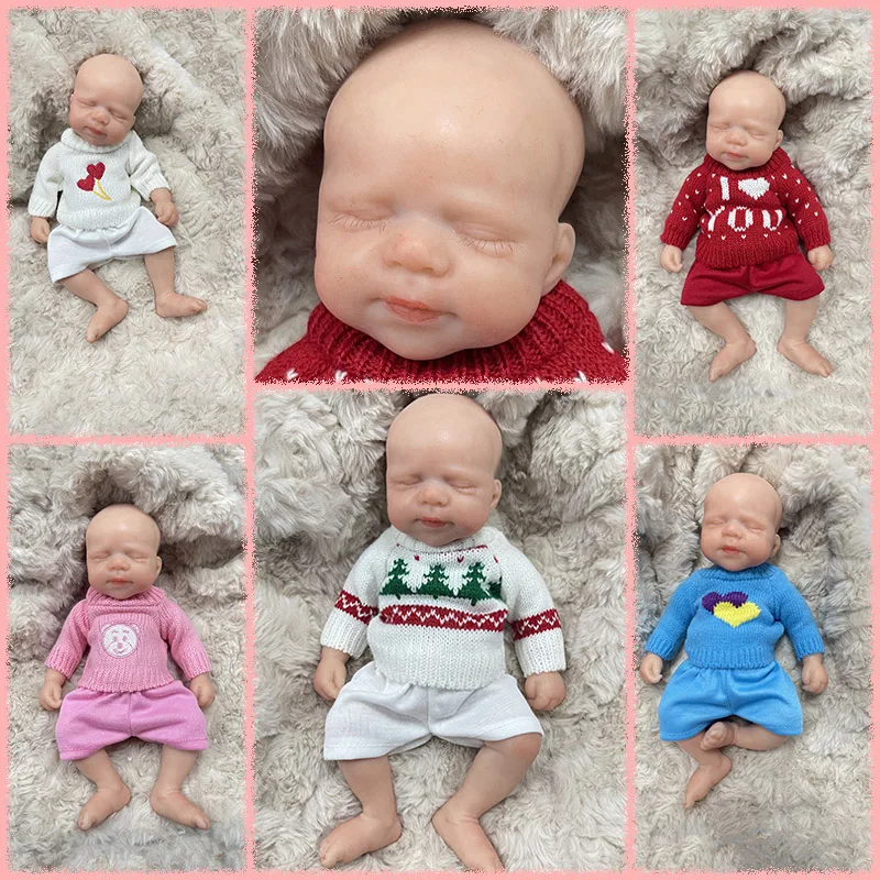 10-calowa, ręcznie robiona, bezwłosia, urocza, w ubrankach, super miękka, elastyczna, realistyczna mini lalka silikonowa reborn, kolekcjonerski prezent.