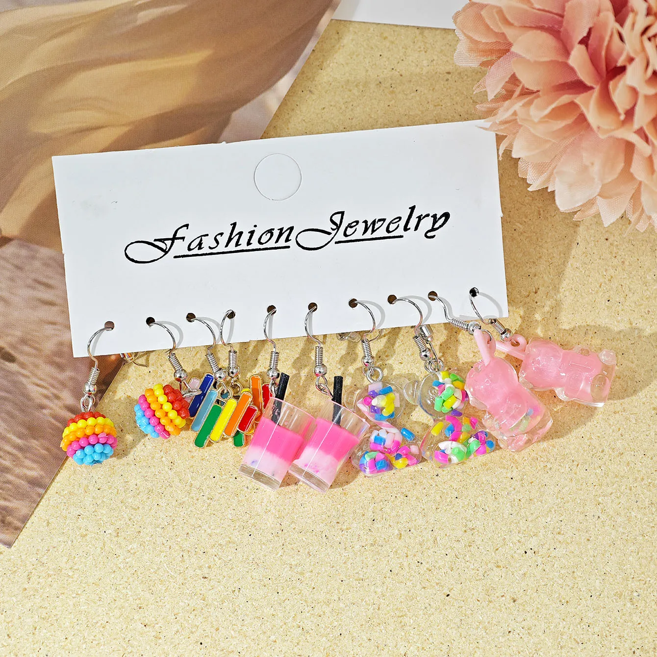 32pcs cartoon candy color matching resin earrings cherry mushroom donut ice cream combination set