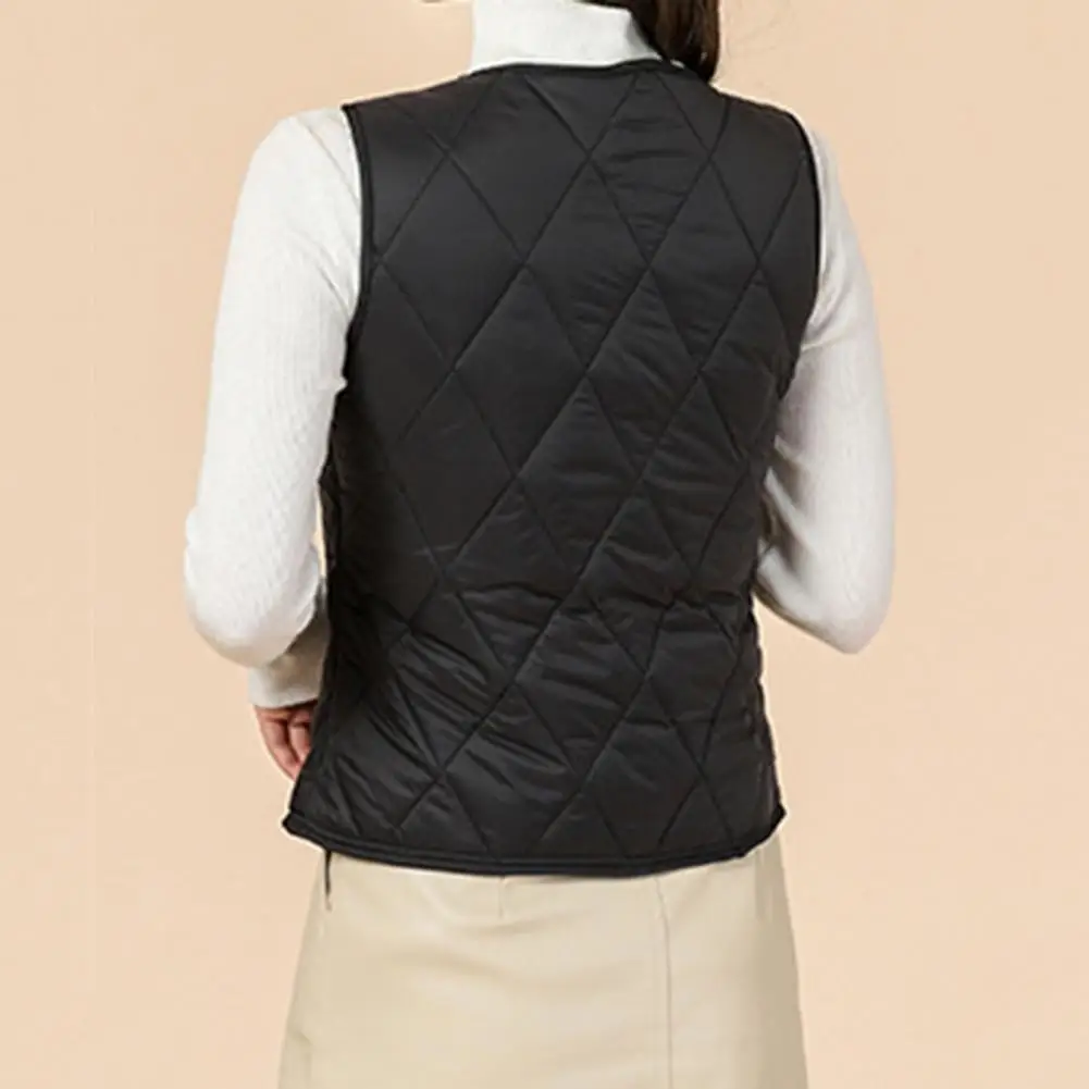 Winter Sleeveless Waistcoat Stylish Women's V-neck Padded Vest Coat Warm Windproof Fashionable Outerwear for Fall Winter