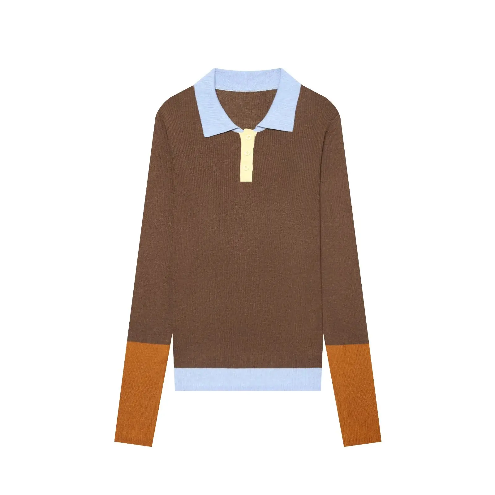 Slim Fit Commuting Style Polo Neck Color Block Knit Top 2026 New Autumn Winter Women Long Sleeve Casual Fashion Top