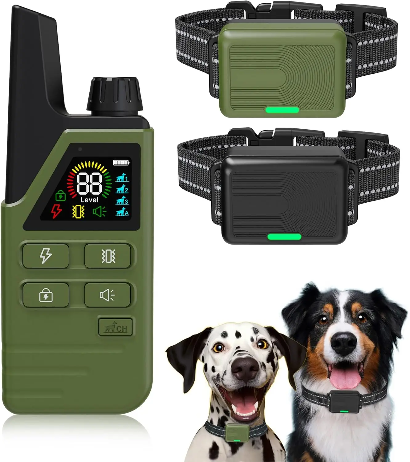 

Dog Shock Collar for 2 Dogs (5-120Lbs) - 4500FT Range, 3 Modes, IP67 Waterproof, Rechargeable e-Collar with Remote, Green