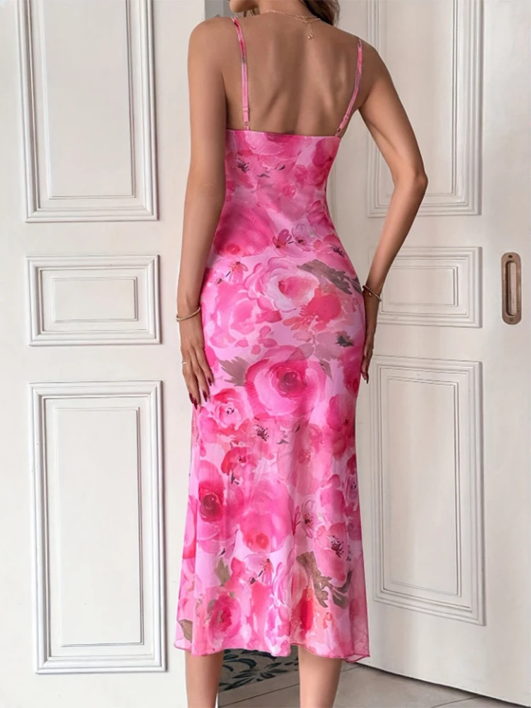 Women's Casual Backless Halter Dress Spring Summer Beach Style Slimming And Sexy Printed Pattern Lady's Sleeveless Halter Dress