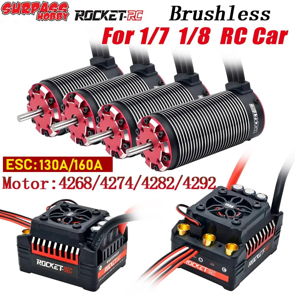 Surpass Hobby Rocket-RC 4268 4274 4282 4292 Brushless Motor and 160A 130A ESC Combo for 1/8 1/7 RC Car Supersonic V2 Motor