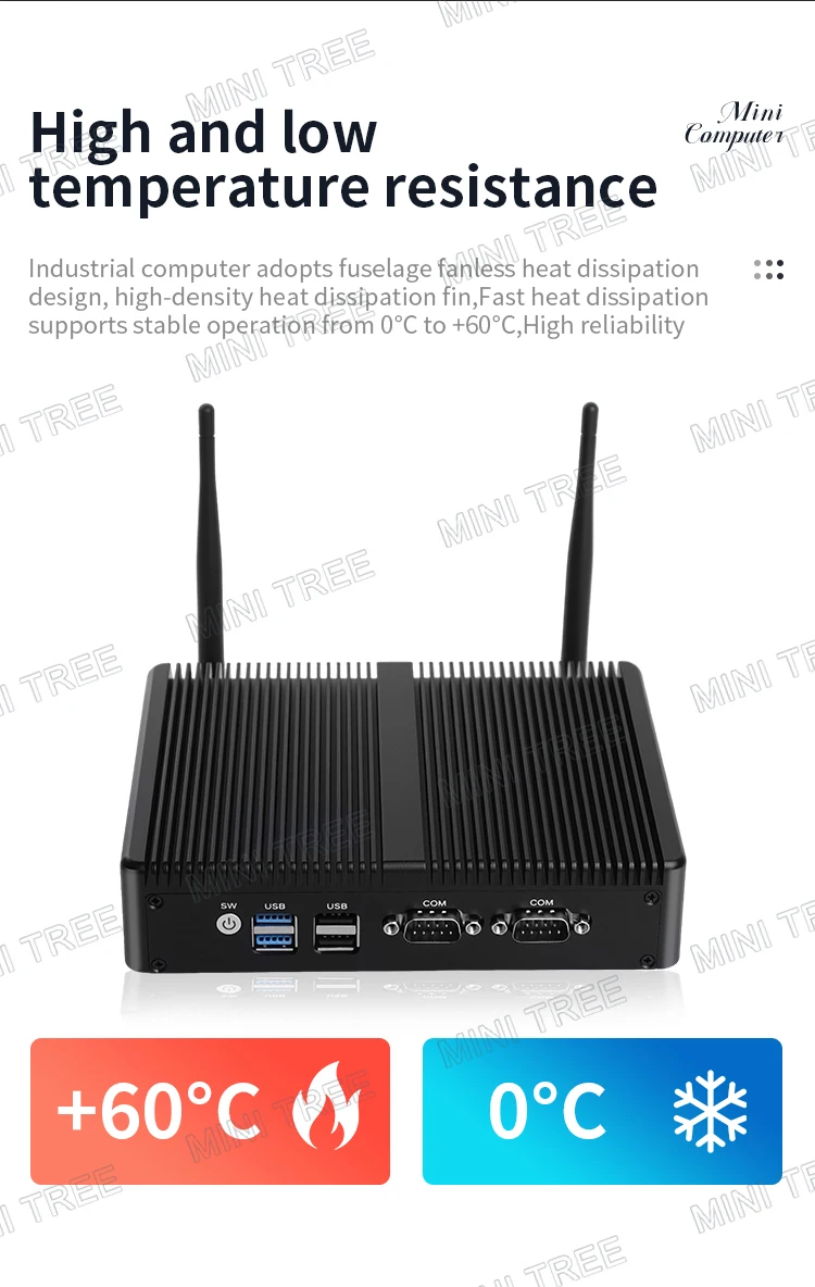 Intel N100 Industrial Mini Computer 2xRS232 COM Dual HD Network Windows Celeron J6412 Fanless Mini PC Home Office Commercial Use