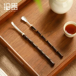 Vintage handmade bamboo whip handle pure tin tea pulling tea is tea spoon tea grilled single teaspoon six gentleman tea ceremony
