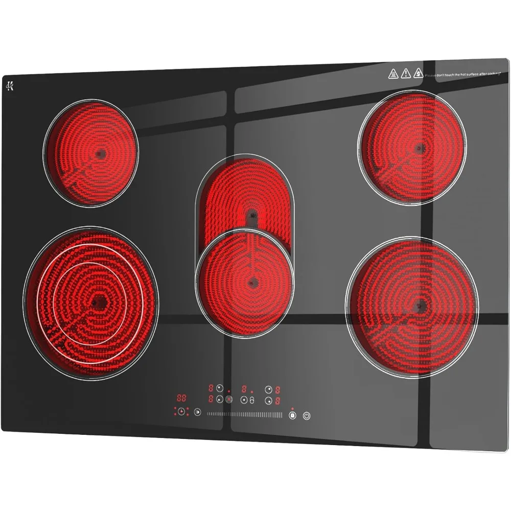 

Электрическая варочная панель, 30 дюймов, 5 конфорок, 8600 Вт, встроенная электрическая плита с сенсорным управлением, излучающая электрическая керамическая плита Cookto