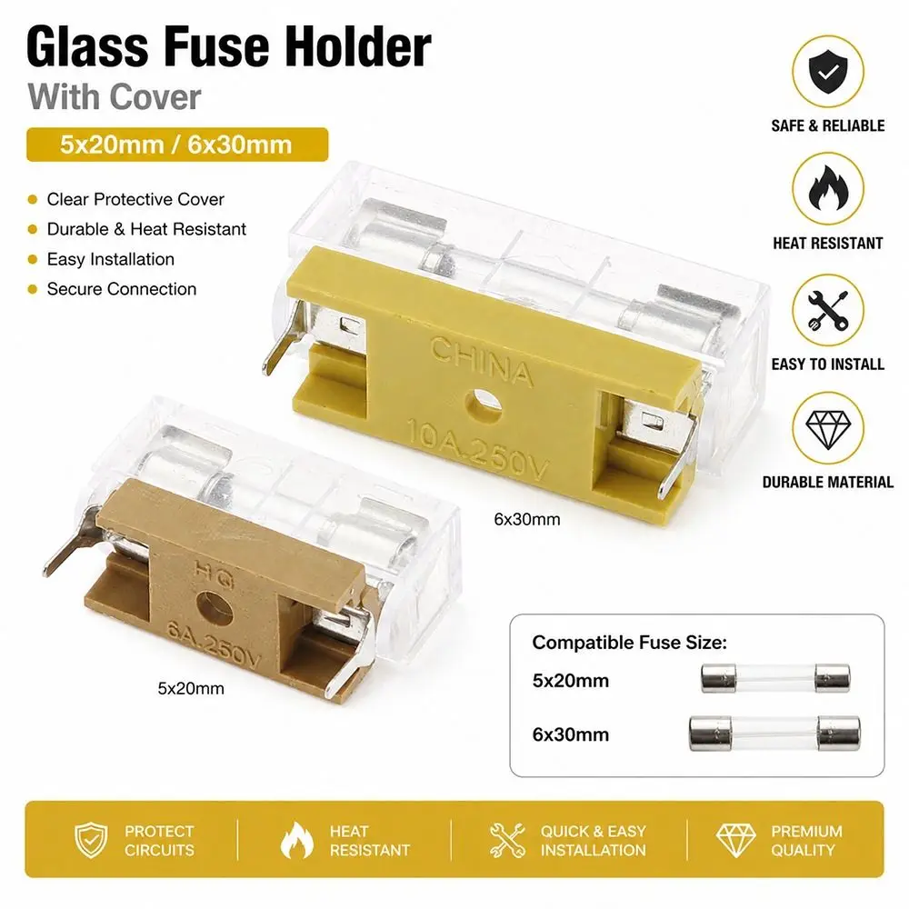 10Pcs/Set 5x20mm 6x30mm Glass Fuse Holder 6A 10A Copper Fuse Holder With Cover AC250V High Breaking Capacity