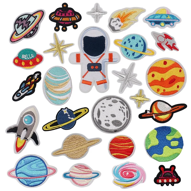 Iron On Patches 26Pcs Planet Astronaut DIY Sew Decoration Appliques Stickers For Clothing,Backpack,Repair The Hole Stick