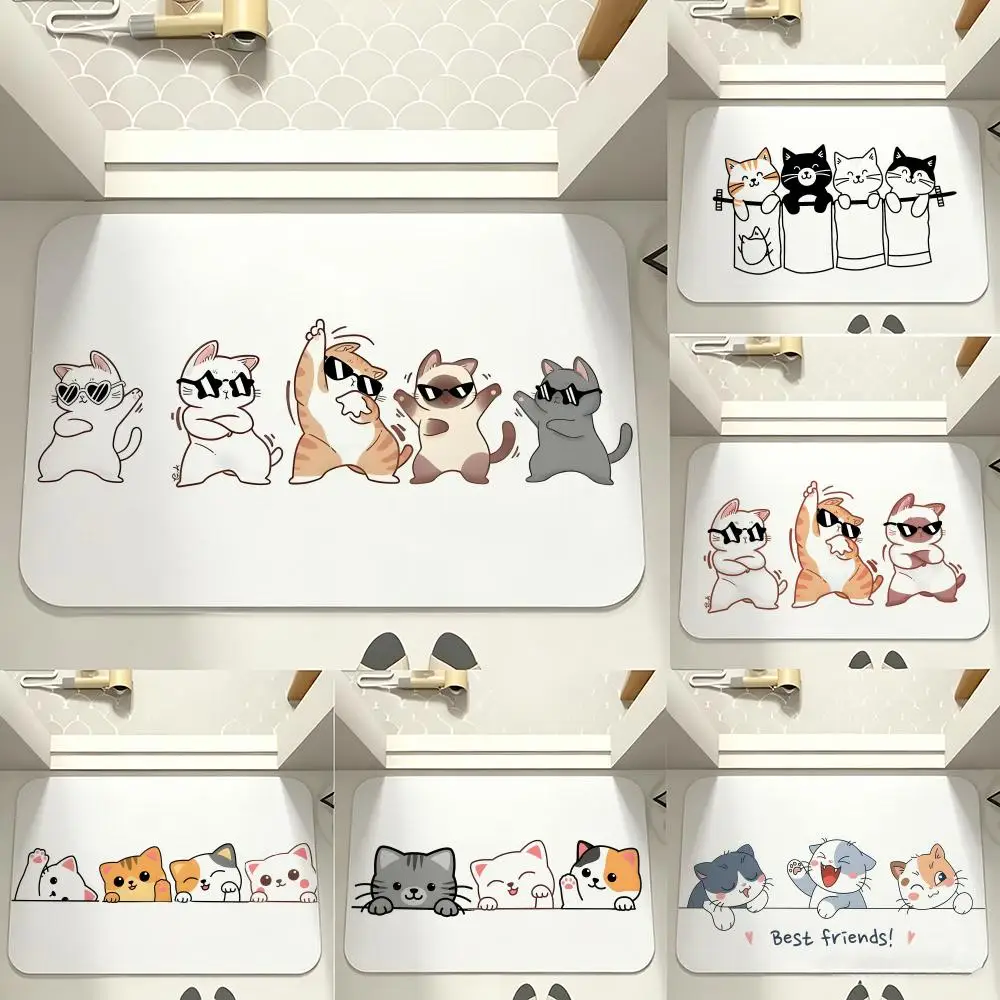 Animal Cartoon F-Flat Hand drawn Cats Floor Mat carpet diatom mud bathroom quick-drying absorbent floor mat household bathroom