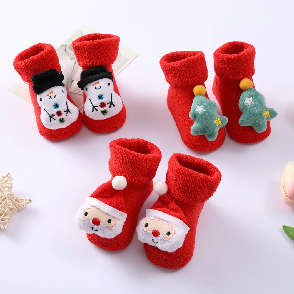 Baby Christmas Socks for Newborns Infant Cotton Short Socks Kids Children\'s Socks for Girls Boys Non-slip Print Toddler Clothing