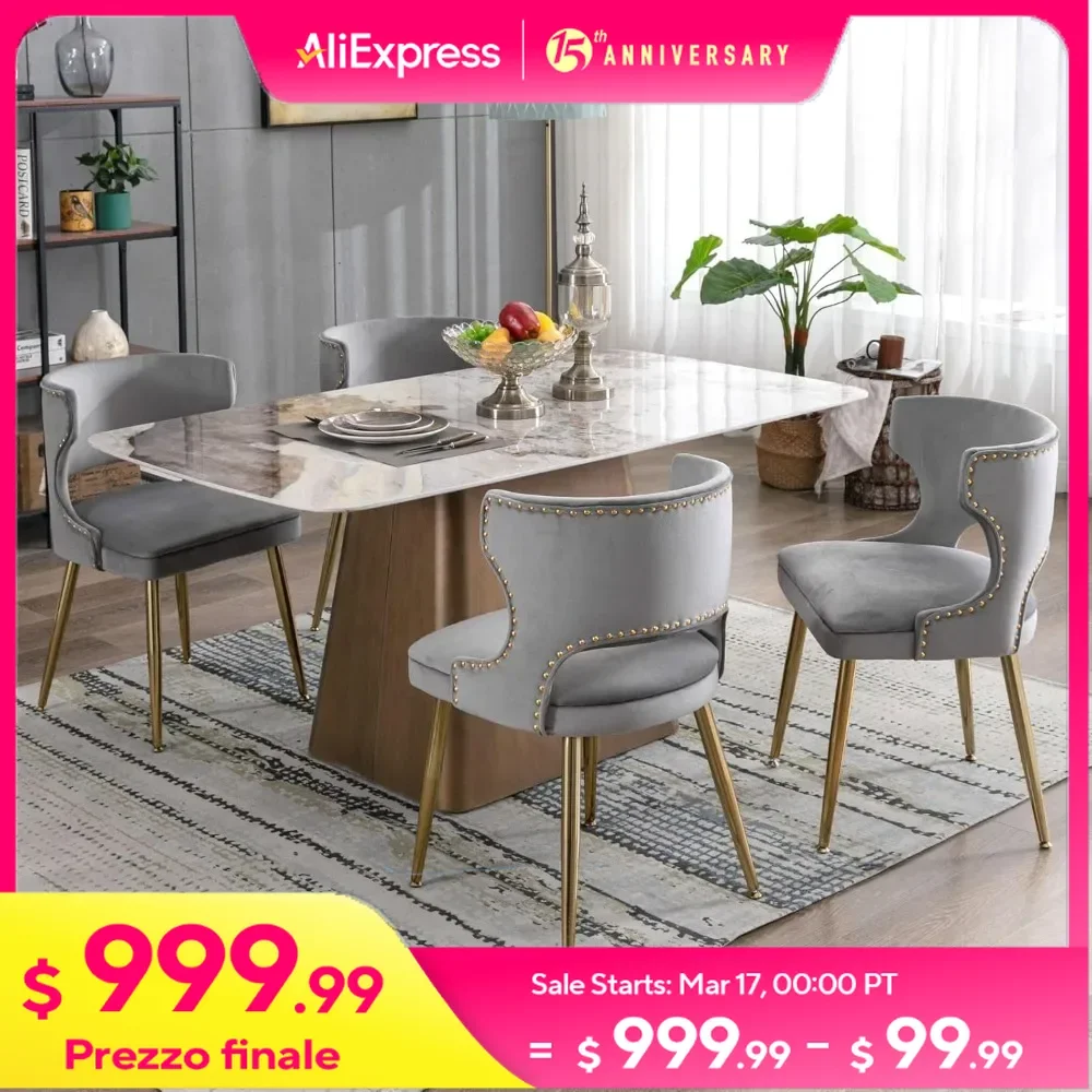 Sillas de comedor de terciopelo de 4 piezas, sillas decorativas modernas de mediados de siglo con respaldo sin brazos, sillas de comedor tapizadas