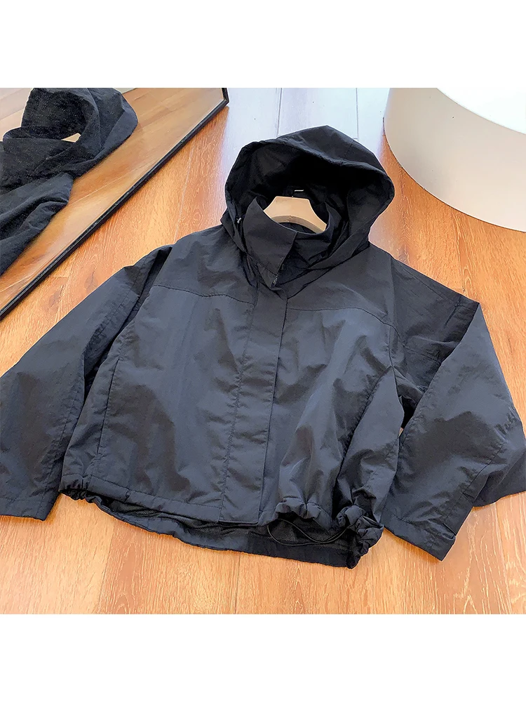 Women's Windproof Windbreaker Jacket 2026 Solid Long Sleeve Outdoor Sport Hooded Thin Coat for Women