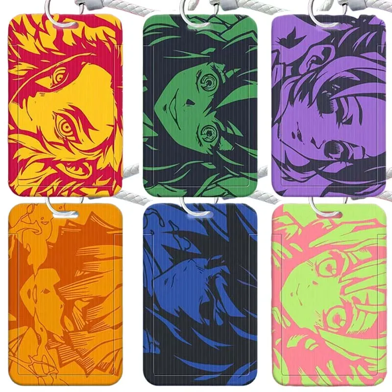 Demon Slayer Kamado Tanjirou ABS tarjetero deslizante llavero antipérdida moda creativa blanca cuerda corta accesorios de cubierta de tarjeta