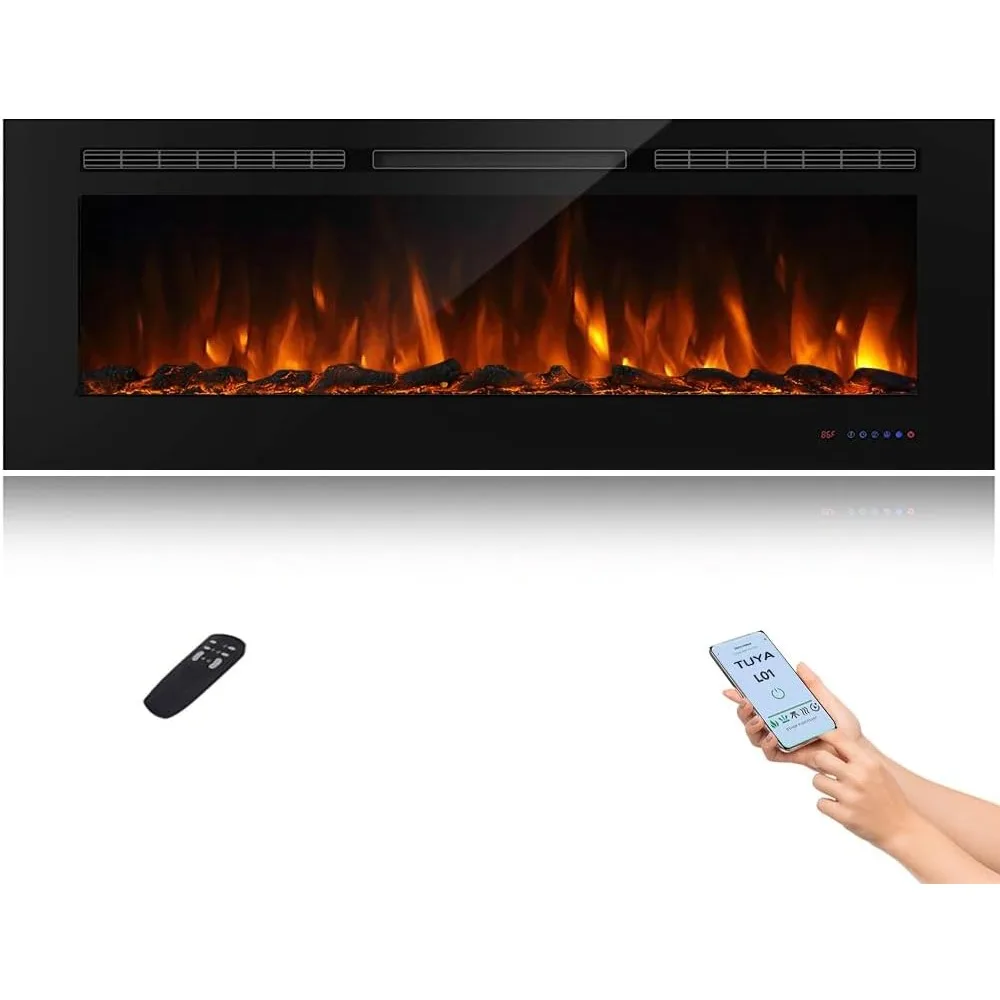 

WiFi Smart Recessed Electric Fireplace Insert, 5 Flame Settings, Log Set or Crystal Options, Temperature Control by Touch Panel