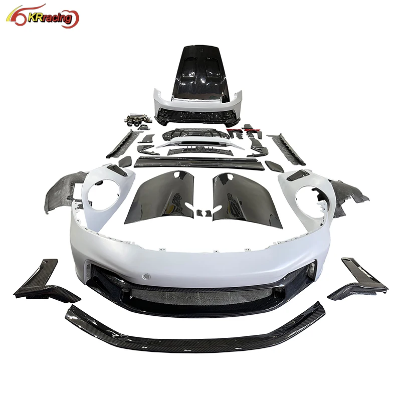 Kit de carrocería de fibra de carbono medio seco estilo GT3 RS con alerón de guardabarros delantero y trasero para Porsche Carrera S 992 911 2018-2024